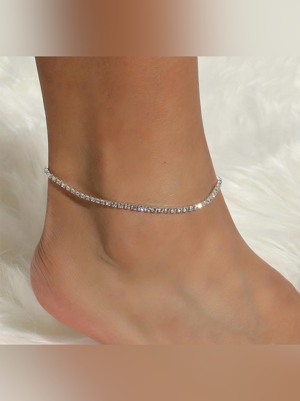Sparkling Zircon Crystal Tennis Anklet – 14K Gold Plated Silver Tone 7.5"